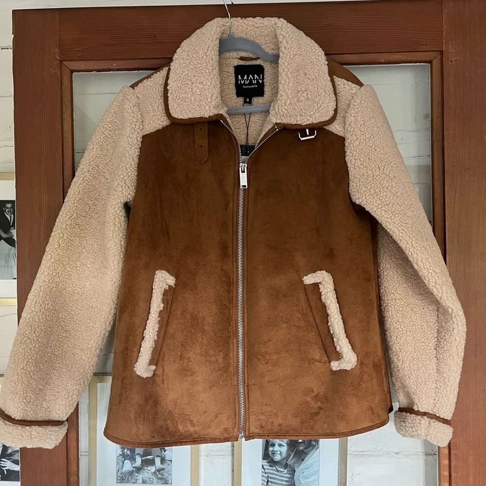 Boohoo Man Aviator Jacket - Suede and Sherpa